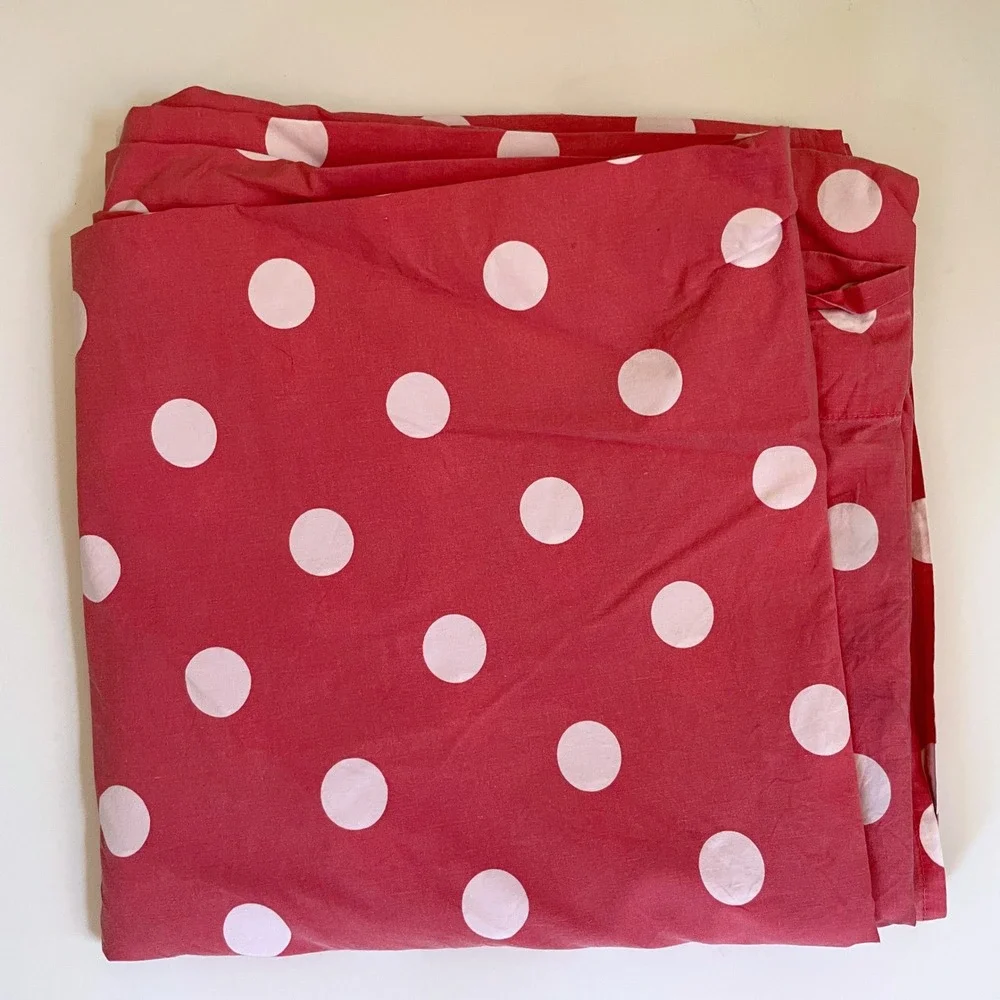 Garnet Hill King Flat Sheet Red White Polka Dot Cotton Bold Colorful Maximalist